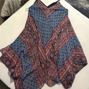 New Directions Vibrant Blue and Pink Floral Dress